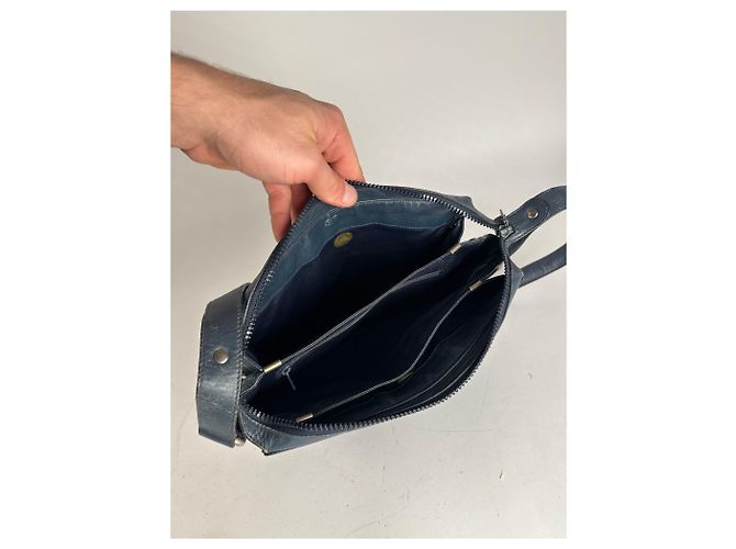 Céline Vintage Celine Triomphe Monogramm Leder Schultertasche navy grau Marineblau - Ansicht 5