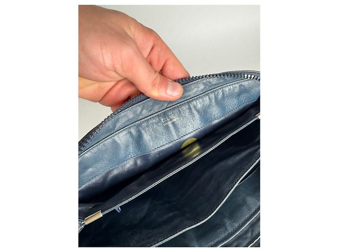 Céline Vintage Celine Triomphe Monogramm Leder Schultertasche navy grau Marineblau - Ansicht 6