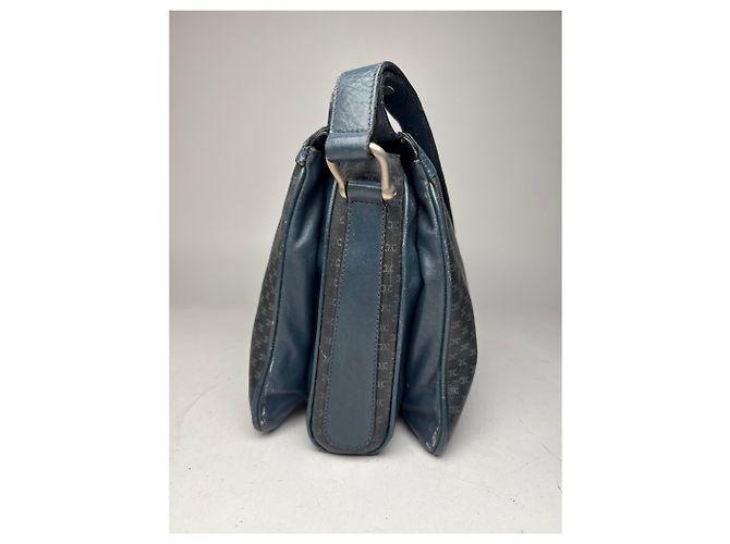 Céline Vintage Celine Triomphe Monogramm Leder Schultertasche navy grau Marineblau - Ansicht 7