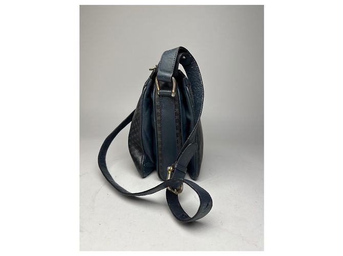 Céline Vintage Celine Triomphe Monogramm Leder Schultertasche navy grau Marineblau - Ansicht 9