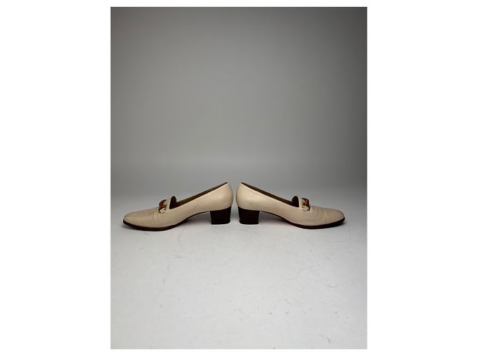 Décolleté in pelle vintage Gucci con bambù 36,5 beige nero - vista 2