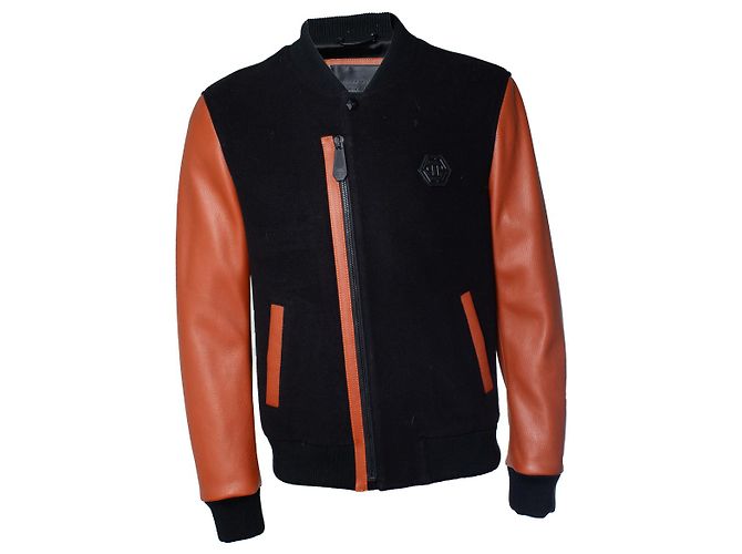 Philipp Plein, bomber con mangas de cuero naranja Negro - vista 2