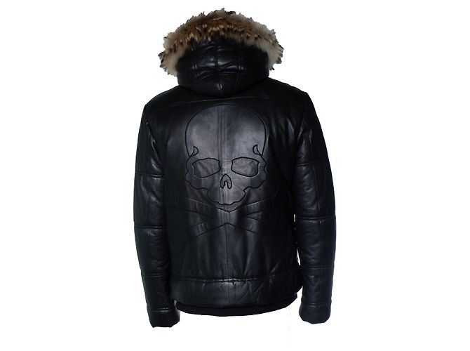 Philipp Plein, bomber in pelle con cappuccio e pelliccia Nero - vista 3