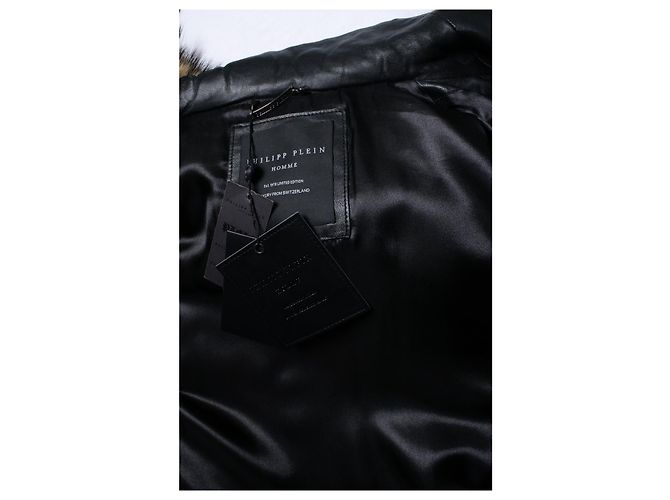 Philipp Plein, bomber in pelle con cappuccio e pelliccia Nero - vista 8