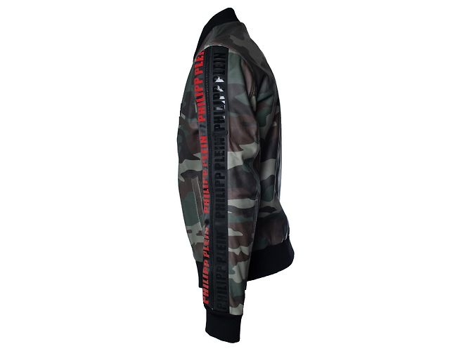 Philipp Plein, camo Leder Bomberjacke Schwarz Grün - Ansicht 3