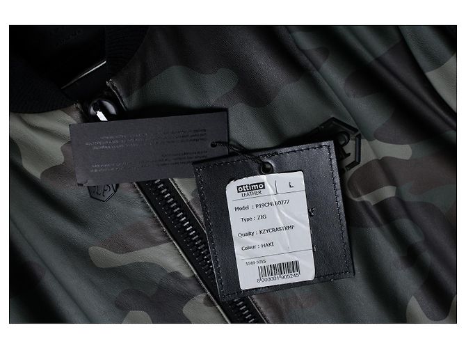 Philipp Plein, camo Leder Bomberjacke Schwarz Grün - Ansicht 5