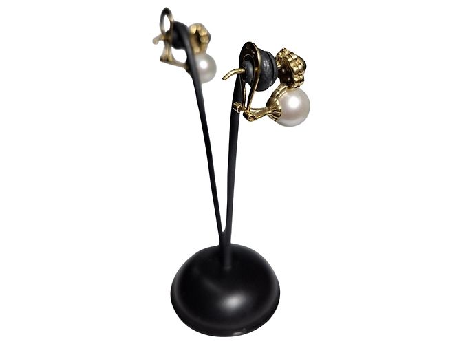 Autre Marque Orecchini Tu e Io smeraldo, perla e diamanti ORO 18K - vista 2