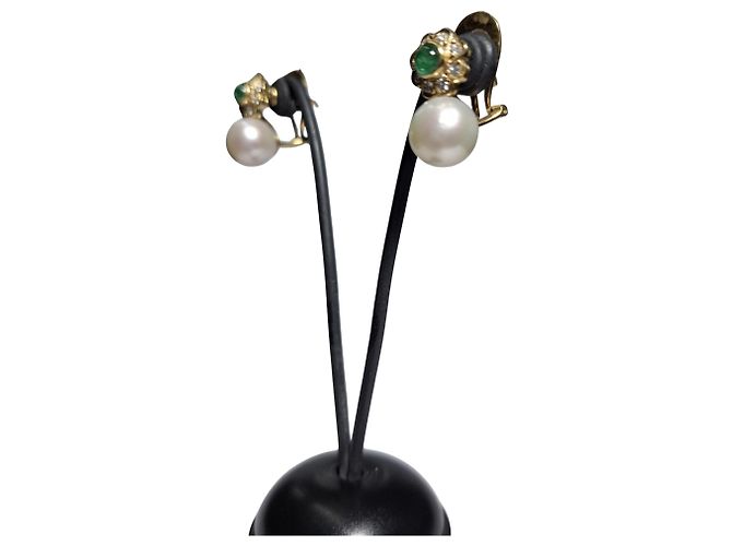 Autre Marque Orecchini Tu e Io smeraldo, perla e diamanti ORO 18K - vista 5
