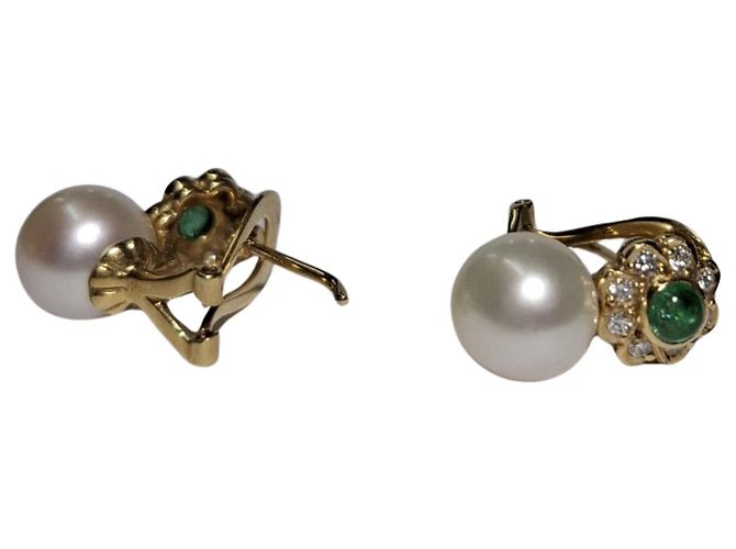 Autre Marque Orecchini Tu e Io smeraldo, perla e diamanti ORO 18K - vista 6