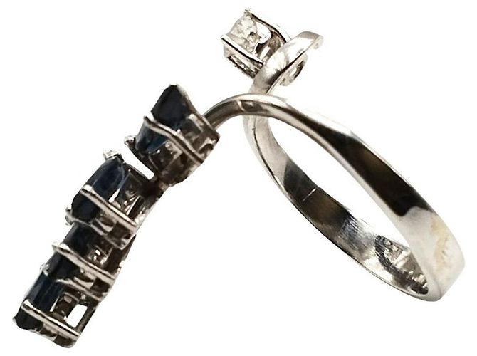 Autre Marque Anello in Oro Bianco con Zaffiri e Diamante Blu - vista 3