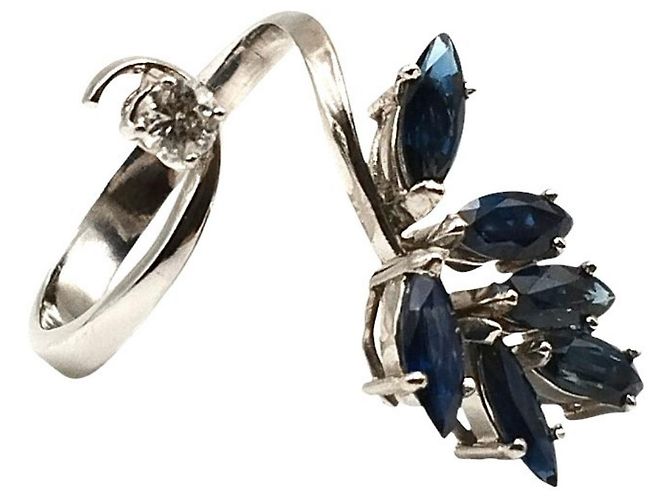 Autre Marque Anello in Oro Bianco con Zaffiri e Diamante Blu - vista 4