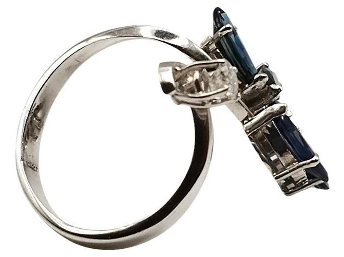 Autre Marque Anello in Oro Bianco con Zaffiri e Diamante Blu - vista 5