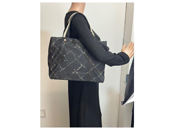 Borsa a spalla in tela Chanel Travel Line nera Nero - vista 7