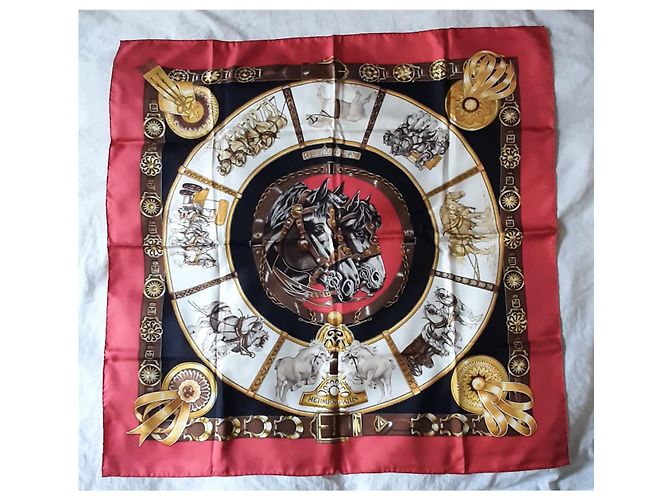 Foulard in seta cavalli da carrozza Hermès Rosso - vista 2
