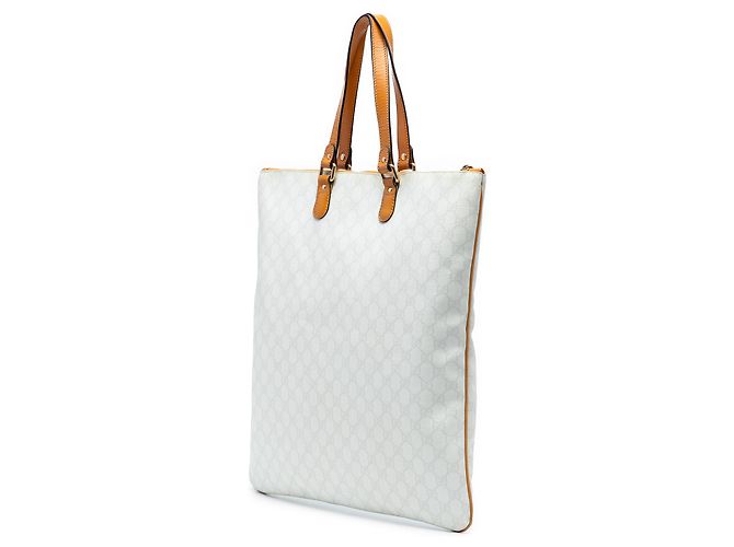 Gucci Weiß GG Supreme Heritage Logo Flach Zip Tote - Ansicht 2