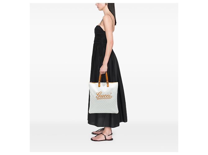 Gucci Weiß GG Supreme Heritage Logo Flach Zip Tote - Ansicht 7