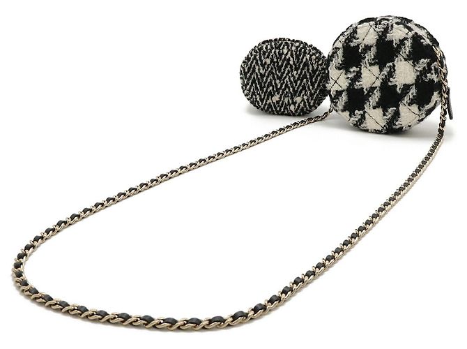 Pochette a spalla con catena rotonda Chanel Nero Crudo - vista 3