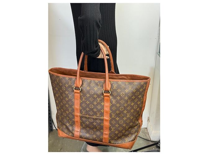 Grande borsa shopper in pelle marrone Louis Vuitton - vista 13