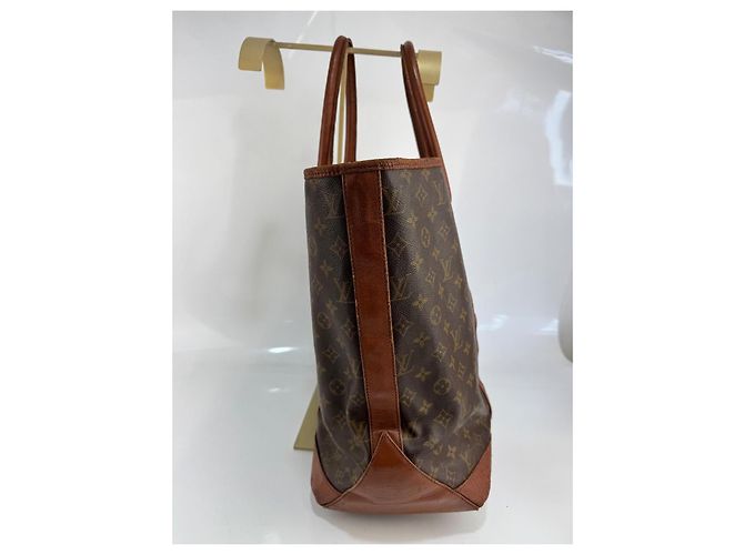 Grande borsa shopper in pelle marrone Louis Vuitton - vista 3