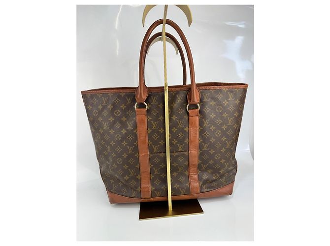 Grande borsa shopper in pelle marrone Louis Vuitton - vista 4