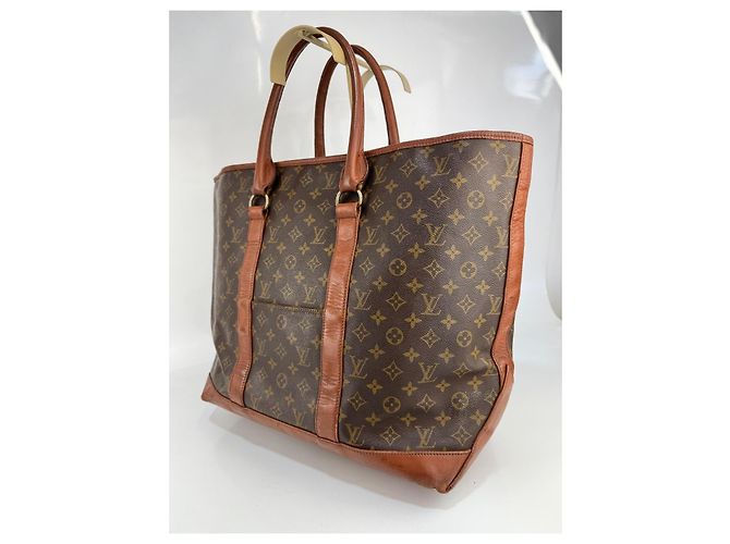 Grande borsa shopper in pelle marrone Louis Vuitton - vista 6