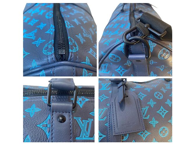Louis Vuitton EDIZIONE LIMITATA Keepall Blu Teal River Bandoulière 50 Monogram Shadow Blu navy Blu chiaro Blu scuro - vista 10