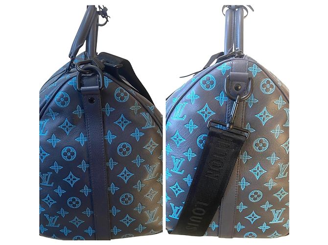 Louis Vuitton EDIZIONE LIMITATA Keepall Blu Teal River Bandoulière 50 Monogram Shadow Blu navy Blu chiaro Blu scuro - vista 11
