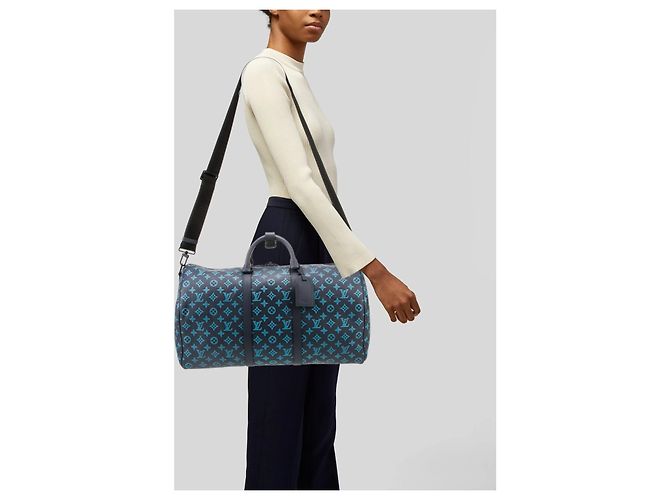 Louis Vuitton EDIZIONE LIMITATA Keepall Blu Teal River Bandoulière 50 Monogram Shadow Blu navy Blu chiaro Blu scuro - vista 14