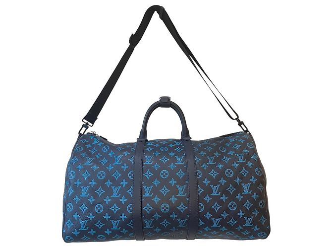 Louis Vuitton EDIZIONE LIMITATA Keepall Blu Teal River Bandoulière 50 Monogram Shadow Blu navy Blu chiaro Blu scuro - vista 3