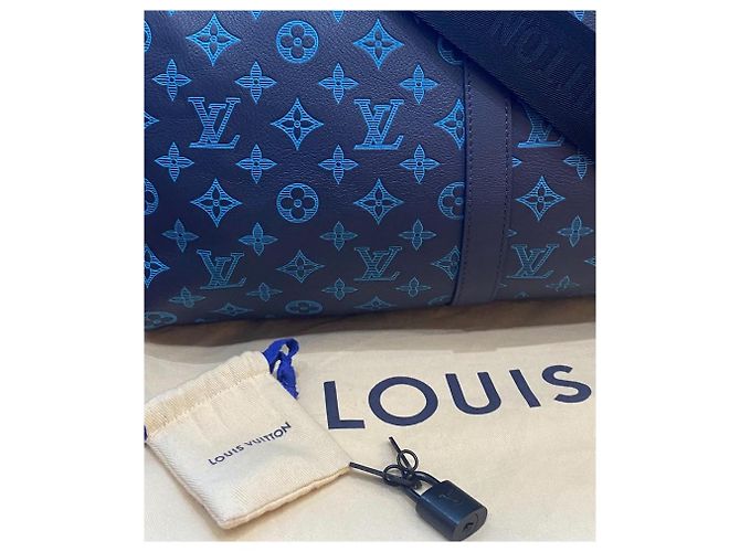 Louis Vuitton EDIZIONE LIMITATA Keepall Blu Teal River Bandoulière 50 Monogram Shadow Blu navy Blu chiaro Blu scuro - vista 8