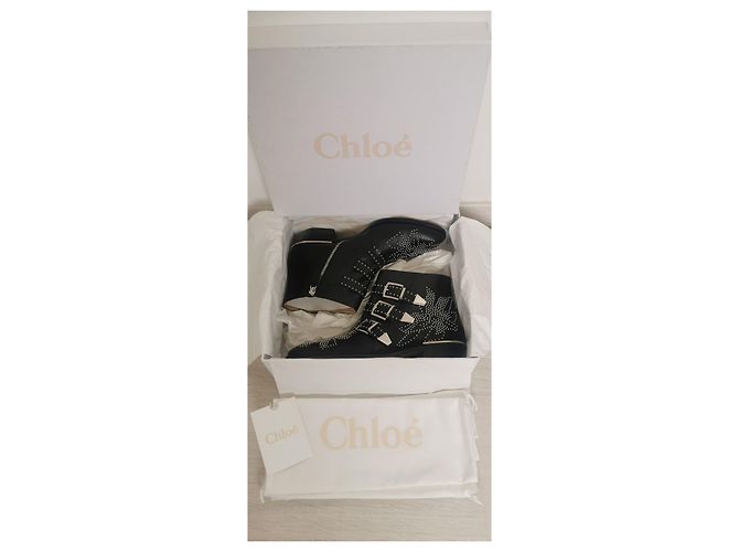 Chloé Susanna Botas de Tobillo Negro Plata Cuero Metálico - vista 11