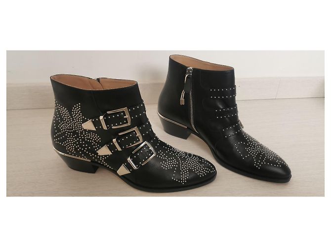 Chloé Susanna Botas de Tobillo Negro Plata Cuero Metálico - vista 2