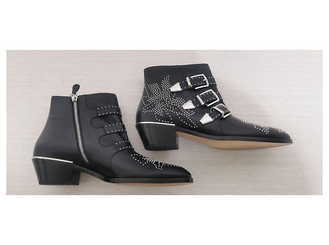 Chloé Susanna Botas de Tobillo Negro Plata Cuero Metálico - vista 4