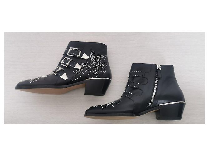 Chloé Susanna Botas de Tobillo Negro Plata Cuero Metálico - vista 5