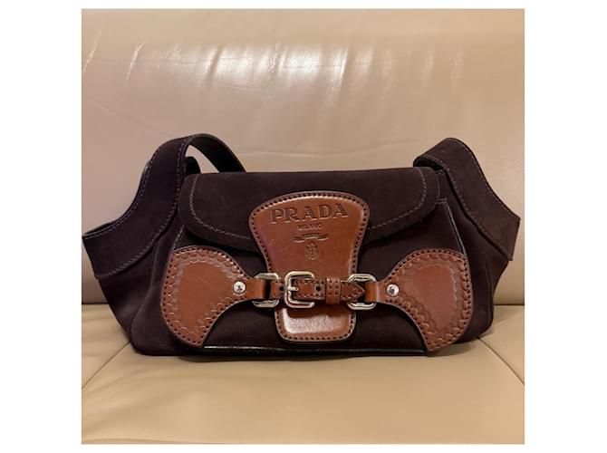 Borsa a mano Prada BR3021 Suede e Pelle Marrone - vista 2