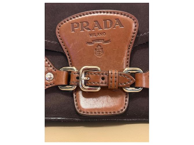 Borsa a mano Prada BR3021 Suede e Pelle Marrone - vista 3
