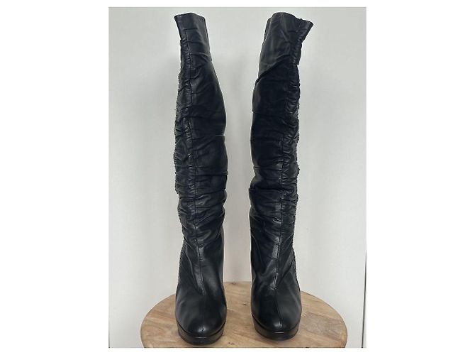 Dior Hermitage black leather tall boots - view 2