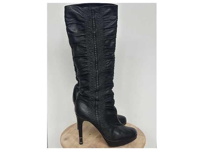 Dior Hermitage black leather tall boots - view 3