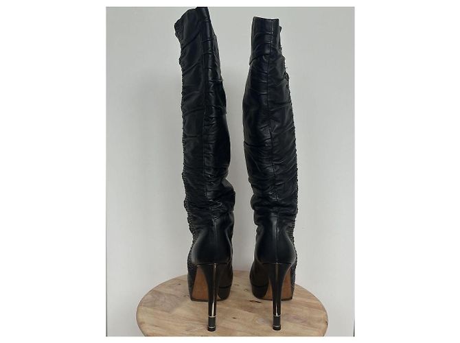 Dior Hermitage black leather tall boots - view 4