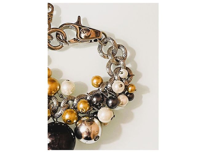 Raro splendido bracciale DOLCE & GABBANA acciaio con sfere e perle di vari colori e dimensioni Argento Multicolore - vista 10
