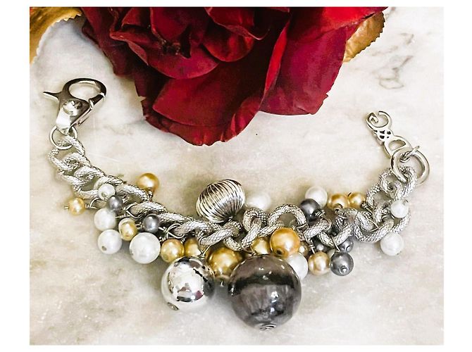 Raro splendido bracciale DOLCE & GABBANA acciaio con sfere e perle di vari colori e dimensioni Argento Multicolore - vista 5