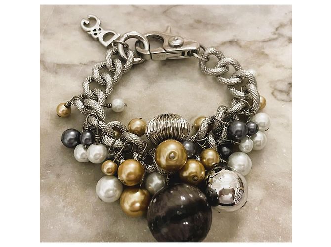 Raro splendido bracciale DOLCE & GABBANA acciaio con sfere e perle di vari colori e dimensioni Argento Multicolore - vista 6