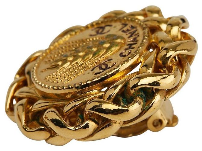 Orecchini rotondi con motivo di grano Coco Mark di Chanel D'oro Metallico - vista 5