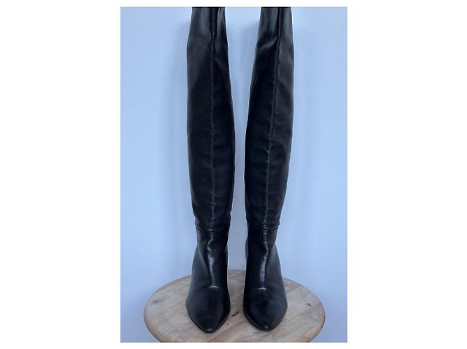 Botas altas de cuero negro Prada con punta afilada - vista 4