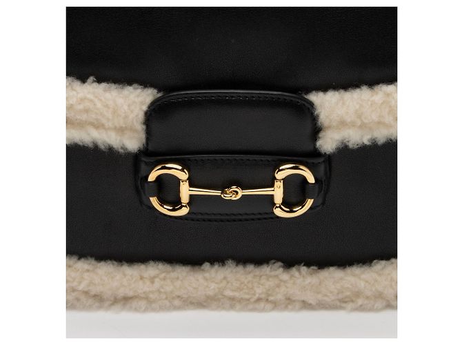 Borsa Piccola Horsebit 1955 in Pelle e Shearling Gucci Nero - vista 10