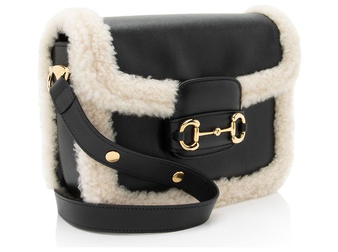 Borsa Piccola Horsebit 1955 in Pelle e Shearling Gucci Nero - vista 2