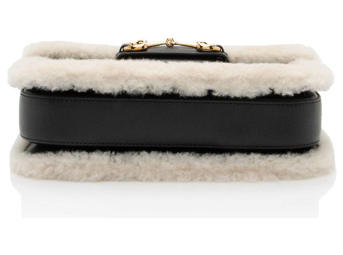 Borsa Piccola Horsebit 1955 in Pelle e Shearling Gucci Nero - vista 4