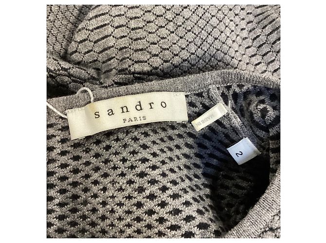 Sandro Strick-Peplum-Bluse aus grauer Viskose - Ansicht 6