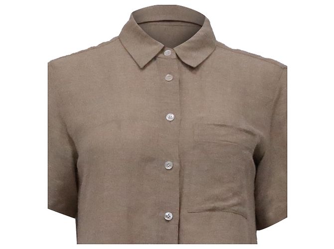 Theory Camicia con bottoni e nodo frontale in lino marrone Rosso - vista 2