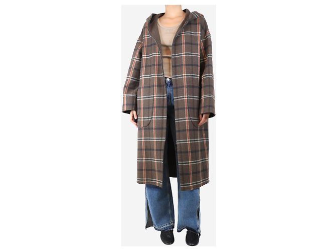 Autre Marque Abrigo con capucha de cuadros marrón - talla L Castaño - vista 3